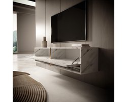 SnelShoppen - TV Kast 140 cm Hangend met Gouden Accent, Wit Marmer, Modern Sideboard TV Tafel voor Woonkamer, Elegante TV Meubel met Opbergruimte