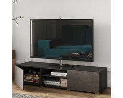 SnelShoppen - TV-meubel 140 cm in zwart en beton, modern design, melamine spaanplaat, stijlvol en functioneel voor woonkamer, slaapkamer, of kantoor