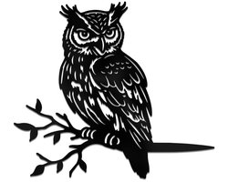SnelShoppen - Uil op tak metalen tuin decor, roestvrijstalen uil vogel silhouet voor buiten, tuin en patio, kunstwerk voor dierenliefhebbers, uniek ca