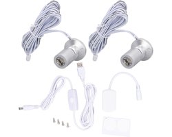 SnelShoppen - USB Mini Spot Light Dimbare LED Spotlights 5V - 1 tot 2 Mini Spotlights met Kabel voor Tafels, Planken - Zilver - Perfect voor Decoratie