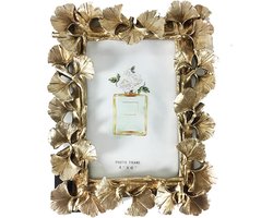 SnelShoppen - Vintage Foto Lijst 4x6 Gouden Ginkgo Biloba Antieke Fotolijst voor Bureau en Wanddecoratie, Eco-vriendelijk Resin, Elegant Design