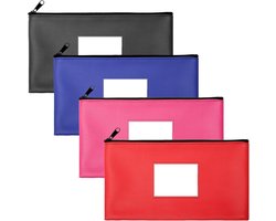 SnelShoppen - VOSSOT Wallets 4-Pack PU Bank Bag met Kaartcompartiment, Zip Geldbinder met Kijkvenster en Label, Kleurrijke Documententas voor Geld, Op