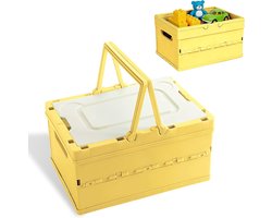 SnelShoppen - Vouwdozen Opvouwbare Box met Handvat en Deksel - Speelgoedkist, Opbergdozen voor Keuken, Badkamer, Kantoor en Slaapkamer - Geel, 30x21x1