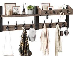 SnelShoppen - Wandhaak met Plank, Wandgemonteerde Piano Kapstok met Uittrekbare Haken, Houten Kapstok voor Hal, Slaapkamer voor Kleding/Jassen/Sl Keys