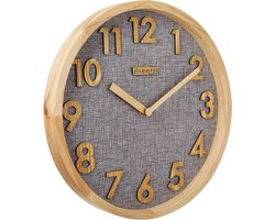 SnelShoppen - Wandklok, Stille Keukenklok, Quartz Wandklokken met Houten Cijfers, 3D Weergave, Houten Frame met Linnen Wijzerplaat voor Thuis, Kantoor