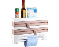 SnelShoppen - Wandmontage Sauzenfles Opbergrek, Keuken Rol Dispenser, Aluminiumfolie en Papieren Handdoekhouder, Specerijen Rek Organisator Khaki