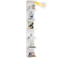 SnelShoppen - Wandrek Boekenkast met Geïntegreerde LED Verlichting, 7 Niveaus, 25 mm Extra Dikke Platen, Zwevende Planken, Wit, Wandmontage, Verticaal