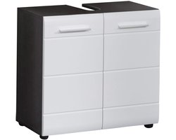 SnelShoppen - Wastafelonderkast Badkamer - Onderkast 60x57x31 cm - Sardegna Rookzilver met Hoogglans Wit - Ideaal voor Compacte Ruimtes
