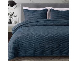 SnelShoppen - Whale Flotilla Beddensprei 240x260cm, Geometrische Microvezel Sofasprei met 2 Kussenslopen, Zacht en Licht Marineblauw voor het Hele Jaa