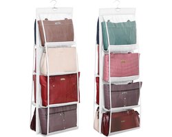 SnelShoppen - Winter Shore Hangende Handtas Kast Organizer (2 Pak) - Wit Opvouwbare Kast Opslag voor Designer Beursen, Clutch, Tote Bags - 8 Doorzicht