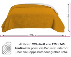 SnelShoppen - XXL Sprei 220x240 cm Microvezel Gewatteerd Geel Lichtgrijs Omkeerbaar Design voor Sofa Bed - Perfect voor Feest, Camping en Kinderen