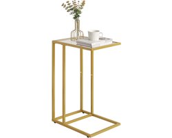SnelShoppen - YMYNY C-vormige Bijzettafel, Laptop Tafel, Glazen Tafel met Metaal Frame, Tempered Glas, Gouden Accenten, Compact en Ruimtebesparend voo