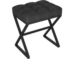 SnelShoppen - YMYNY Vanity Kruk - Vierkante Ottomaanse Bank met X-vormige Metalen Poten - Linnen Voetensteun - Make-up Dressing Kruk voor Woonkamer, S