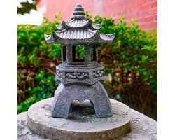SnelShoppen - Zen Garden Lantaarn op Zonne-energie, Pagode Tuinlantaarn, Decoratieve Hars Zonnelamp voor Buiten, Japanse Stenen Lantaarn voor Balkon,