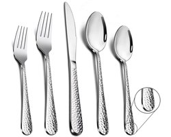 Snij- en Tafelmessen Set van 30 Stuks, RVS, Voor 6 Personen, Gehamerd Handvat, Vaatwasserbestendig