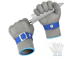 Snijbestendige handschoenen niveau 5, een paar snijbestendige handschoenen, zilvergrijze snijbestendige slagershandschoenen, snijbestendige metalen handschoenen van roestvrij staal 316L, voor dagelijkse snijbescherming,XL