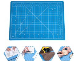 Snijmat A4 – 5-Lagen Snijmat voor Hobby, Quilten & Stoffen Snijden – Dubbelzijdige Snijplank met Raster en Hoeklijnen – Blauw
