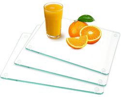 snijplank, 3 stuks, gehard snijplank met antislip siliconen voetjes, hittebestendige glasplaat, ideaal voor aanrecht of tafel (40 x 30 x 30 x 20 cm + 18 x 13 cm)