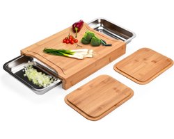 Snijplank Bamboe met Opvangbakjes – 2 RVS Lades – Grote Snijplank – Keuken Snijplank met Lade