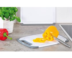 Snijplank met Anti slip functie - Kunstof - Vaatwasmachine bestendig - Snij plank met handvat - Afm. 40 x 24 x 1 cm - Wit / Grijs