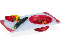 snijplank - met vergiet - kunststof - 50x29 cm - opvouwbare opvangbak - wit-rood