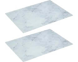 Snijplank rechthoek wit met marmer print 40 x 30 cm van glas - 2x - Serveerplank - Broodplank