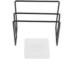 Snijplank rek, metalen duurzame wandgemonteerde zelfklevende pot deksel snijplank opslag houder voor keuken gebruik (zwart)