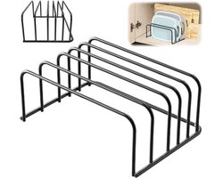 Snijplank Rek - Pannendekselhouder - Keuken Organizer Standaard - Roestvrij Plat Staal - Houder voor Deksels, Snijplanken & Borden - Compact Design - Zwart