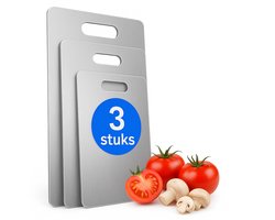 Snijplank – RVS Snijplankenset 3 Stuks | Antibacterieel | Titanium look | Vaatwasserbestendig | 33,5 x22,5 cm – 28,5x19,5 cm – 24,5x14,5 cm | cutting board