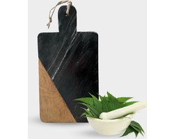 Snijplank - Serveerplank in Zwart Marmer en Mangohout 30 x 15 cm | Snijplank marmer