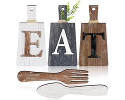 Snijplank Set met Wanddecoratie Vork en Lepel – Rustieke Keuken Decoratie voor Eetkamer