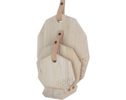 Snijplanken Polygon - Rubberhout met Leer - Set van 3 Stuks - TAK Design