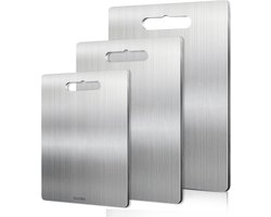 Snijplanken Set - Keukenplanken Metaal - Koken Voorbereiden - Roestvrij Staal Titanium - 3 Maten - Zilver