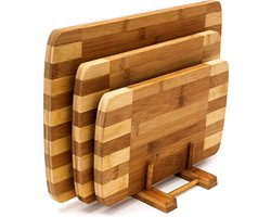 snijplanken set van 3 - met houder - bamboe - smaakneutraal - ontbijtplank