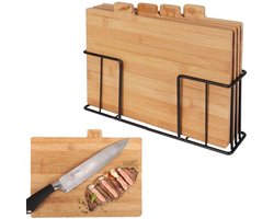 Snijplanken set van 4 in metalen standaard - Bamboe - 28 x 20 cm - Breed scala aan toepassingen snijplankenset met houder