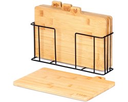 Snijplankenset Bamboe met Standaard 28x20 cm 4 stuks - Snijplanken - Snijplanken - Keuken - Set - Ontbijtplank - Serveerplank - Serveerbord
