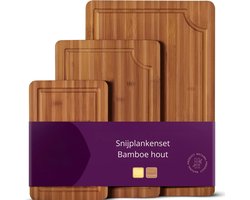 Snijplankenset hout - Bamboe - Borrelplank - Snijplankenset 3-delig - Hygiënisch en duurzaam - Snijplank met Sapgeul - Serveerplank - Kaasplank - Tapasplank - Geïntegreerde Handgrepen