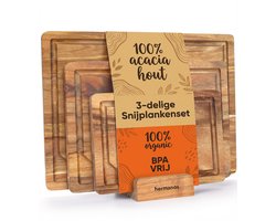 Snijplankenset met Houder - Acaciahout - 3-delig - Sapgeul - Anti Slip - Snijplank Hout - Hermanos®