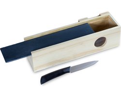 Snijset met Houten Kistje, Leisteen Snijplank & Mes – Voor Borrelhapjes, Tapas & Kaas – 30x9,5x8 cm