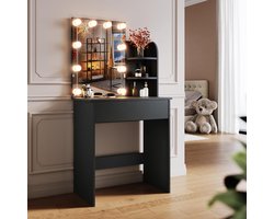 SNJY® Kaptafel met Spiegel en Verlichting - Make Up Tafel met Spiegel - Kaptafel Kind - 40D x 66B x 140H cm - Zwart