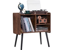 SNJY® Platenspeler Meubel - Platenspeler Kast - LP Houder - Platenhouder - 35,2D x 66B x 68,5H cm - Bruin
