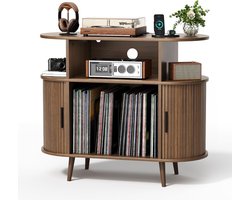 SNJY® Platenspeler Meubel - Platenspeler Kast - LP Houder - Platenhouder - 40D x 90B x 77H cm - Bruin