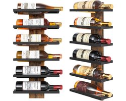SNJY® Wijnrek Muur - Wijnrek Hangend - Wijnrek Industrieel - 1 Set - Voor 6 Flessen - Hout/Metaal
