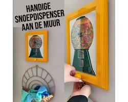 Snoep Dispenser Fotolijst Geel – Moderne 2-in-1 Snoepautomaat voor aan de Muur 21×30 cm