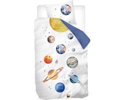 Snoozing Artuno Dekbedovertrek - Flanel - Eenpersoons - 140x200/220 cm + 1 sloop) - Wit/Blauw