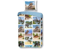 Snoozing Dinosaur - Dekbedovertrek - Eenpersoons - 140x200/220 cm + 1 kussensloop 60x70 cm - Multi kleur