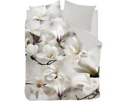 Snoozing Floral - Flanel - Dekbedovertrek - Lits-jumeaux - 240x200/220 cm + 2 kussenslopen 60x70 cm - Wit