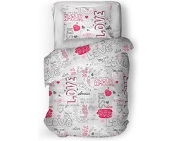 Snoozing Kiss - Dekbedovertrek - Eenpersoons - 140x200/220 cm - Grey