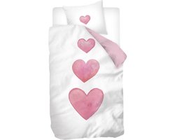 Snoozing Leonore Dekbedovertrek - Flanel - Junior - 120x150 cm + 1 sloop) - Wit/Roze