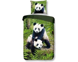 Snoozing Pandas - Flanel - Dekbedovertrek - Eenpersoons - 140x200/220 cm + 1 kussensloop 60x70 cm - Multi kleur